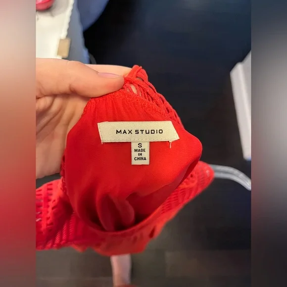 Max Studio Red/Orange Midi Overlay Dress - Size Small - Picture 2 of 6